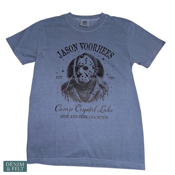 Comfort Colors Jason Voorhees Camp Crystal Lake Graphic Tee Halloween NWOT - Picture 2 of 6